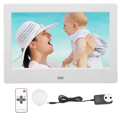 Zdjęcie produktu dla 7-calowa cyfrowa ramka na zdjęcia z wyświetlaczem IPS HD, w pełni laminowana, odtwarzanie filmów, łączność Wi-Fi, wbudowany głośnik, 100–240 V, wtyczka zgodna z normą UE
