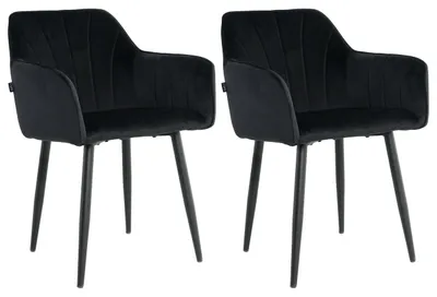 Productafbeelding van Set van 2 zwarte eetkamerstoelen met armleuningen
