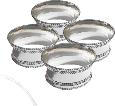 Image de Ronds de serviette classiques argentés - Fait main - Set de 4 - Rond - Ø 5 cm