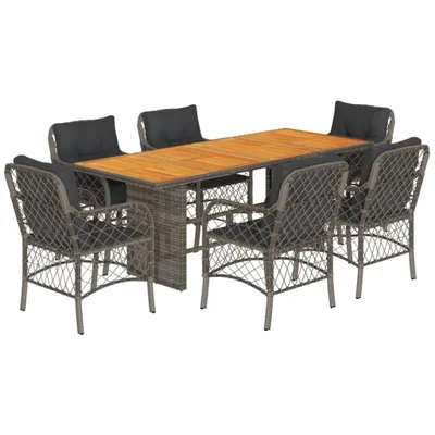 Produktbild von vidaXL 7-tlg. Garten-Essgruppe mit Kissen Grau Poly Rattan