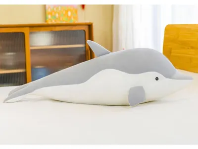 Zdjęcie produktu dla Leantoys – szara pluszowa maskotka w kształcie delfina, 70 cm