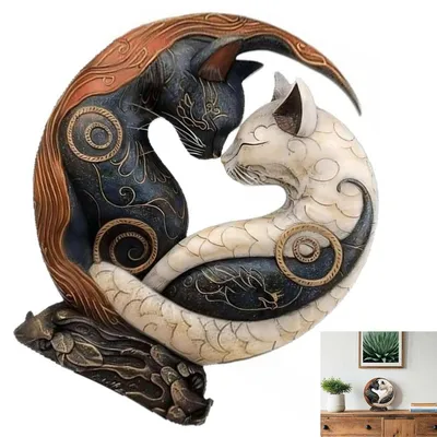 Produktbild von Skulptur, Schwarz, Kunst,Katzenstatue aus Kunstharz, Elegante Tischdekoration für Wohnzimmer & Büro, Geschenk für Katzenliebhaber,Sammlerfiguren