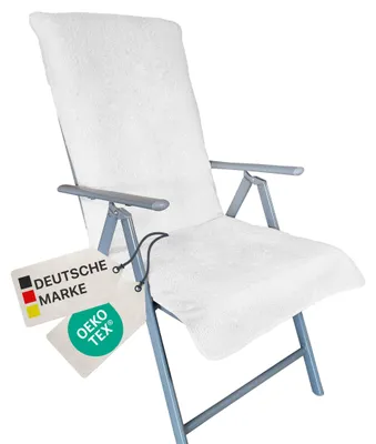 Produktbild von NYVI Frottee Schonbezug für Gartenstuhl NYVISpa 60x130 cm Weiß - Hygiene Auflage für Hochlehner Gartenstühle Campingstühle - Handtuch Bezug - 100