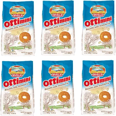 Produktbild von 6x Divella Ottimini Biscotti alle Mandorle Shortbread Kekse mit gehackten Mandeln 350g biscuits cookies italienische Kekse