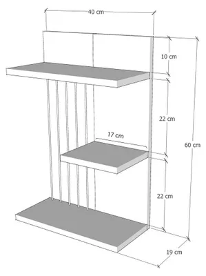 Produktbild von Wandregal aus Holz "Kinik" - 40 x 19 x 60 cm - Weiß
