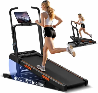 Produktbild von Robore Walking Pad mit 40% Steigung, 130 cm Handläufen, 1–12 km/h, klappbar, leise und bis 159 kg belastbar