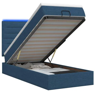 Image de Lit avec rangement et matelas LED, couleur bleu, dimensions 90 x 190 cm