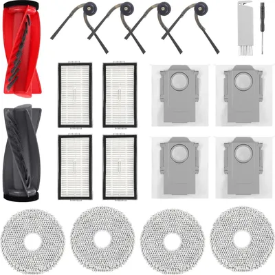 Produktbild von 10R Zubehör Ersatz für Roborock Saros 10R, Qrevo CurvX Saugroboter, 1 Hauptbürste, 4 Seitenbürsten, 4 HEPA Filter, 4 Wischtücher, 4 Staubbeutel, 1 Reinigungsbürste