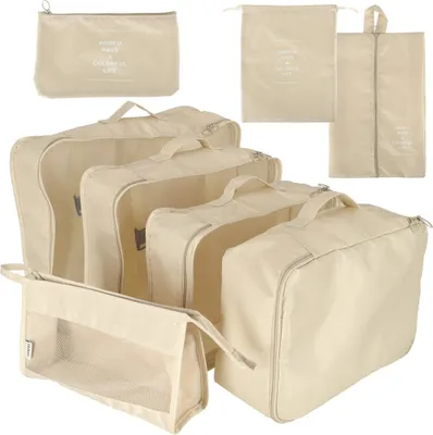 Obrázok produktu pre KIK KX4110 Organizéry do kufra Cestovná súprava 8 kusov Príslušenstvo na skladovanie oblečenia Vodotesné tašky Taška na make-up Taška na topánky Béžová AKCE