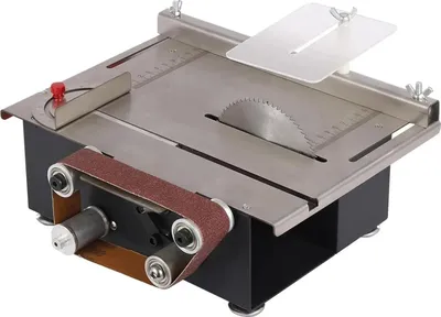 Produktbild von 2-in-1 Mini Tischsäge - Tischkreissäge & Bandschleifer - 7 Stufen - 4 Sägeblätter - 10 Schleifbänder - Akkubetrieben (ohne Akku)