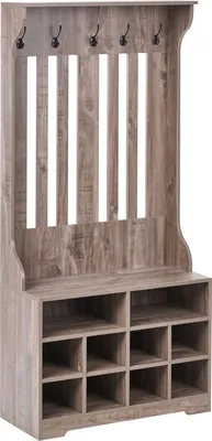 Produktbild von BELIANI Garderobe mit Schuhfächern Dunkelbraun Spanplatte Holzoptik mit Schuhschrank Haken Aufbewahrung Flurset Flurmöbel