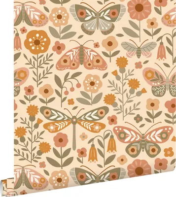 Zdjęcie produktu dla ESTAhome Tapeta kwiaty i motyle pomarańczowymIzielonym 50 x 900 cm