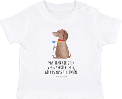 Produktbild von Mr. & Mrs. Panda T-Shirt Hund Blume 0. - 6. Monat - Weiß - Geschenk, Haha, Kleinkind Shirt, Öko Baby, Halsband, Sprüche, Süß, Hunde, Top, Babyshirt
