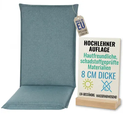 Produktbild von Pillows24 - Hochlehner Auflagen 120x50x8 cm | Bequeme & Wetterfeste Gartenstuhlauflagen | Polster Sitzkissen für  Gartenmöbel |   EU | Türkis