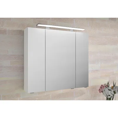 Produktbild von 3-türiger Badezimmer Spiegelschrank FES-4010-66 mit Korpus in weiß glänzend und inkl. LED - B/H/T: 80/71/17cm