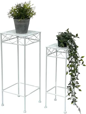 Produktbild von DanDiBo Blumenhocker Weiß Metall Eckig Blumenständer 96314 2er Set Beistelltisch Blumensäule Modern Pflanzenständer Pflanzenhocker