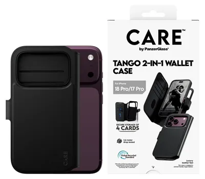Obrázek produktu pro PanzerGlass CARE™ by ® Tango 2-in-1 Wallet Case Black w. MagSafe iPhone 18 Pro | 17 Pro, Obal, Apple - iPhone 18 Pro, Apple - iPhone 17 Pro, Černá