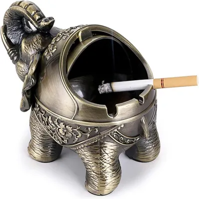 Produktbild von Windfester Vintage Metall Elefant Aschenbecher mit Deckel - 15,5 x 9,5 x 11 cm