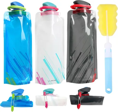 Produktbild von Faltbare Trinkflasche 3 Stueck 700ml Wasserflasche mit Buerste