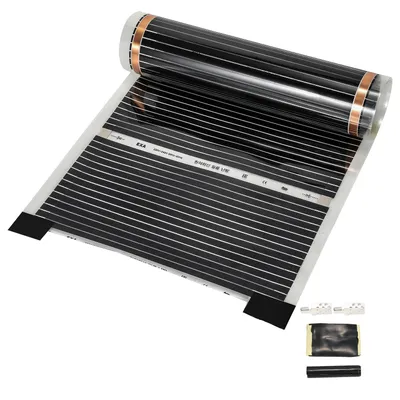 Productafbeelding van Ikodm elektrische verwarmingsfolie, 1 stuk, afmetingen 2 x 0,5 meter, 220 W/m², zwarte PET elektrische verwarmingsfolie met aansluitaccessoires voor verwarmingssystemen