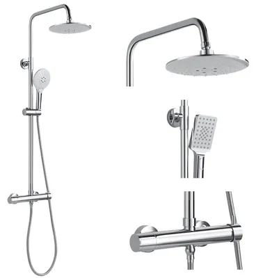 Duschsystem mit 21 cm Regenduschkopf, 3 Strahlarten, höhenverstellbar, Chrom