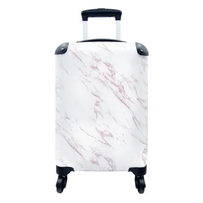 Produktbild von MuchoWow® Koffer Handgepäck Trolley Rollkoffer Kleine Reisekoffer mit 4 Rollen - Marmor - Weiß - Muster - Cabin Size < 55x40x23 cm & 55x40x20 cm - Fotokoffer - Kabinenkoffer - Boardgepäck - Reise-Box - Reisekoffer - Reisegepäck - Koffer mit Bild - Trolley für Kinder