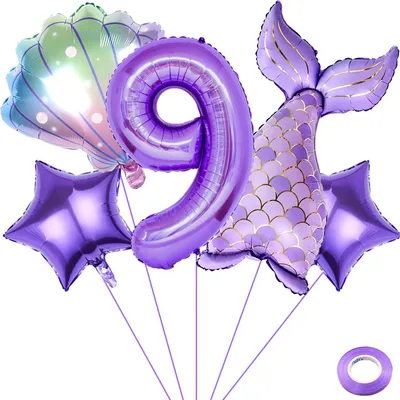Meerjungfrau-Ballon-Set – 7 Folienballons, lila, Zahl 9