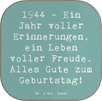 Produktbild von Mr. & Mrs. Panda Tischuntersetzer Spruch 1944 Geburtstag - Meeresbrise - Geschenk, gläseruntersetzer, weinuntersetzer, Untersetzer für Gläser, Geburtstagsgeschenk, Tassen