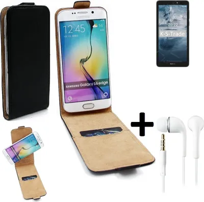 Produktbild von K-S-Trade Handyhülle + Kopfhörer kompatibel mit Nokia C2 2nd Edition 360° Flipstyle Schutzhülle Smartphone Tasche Case Flip cover schwarz 1x