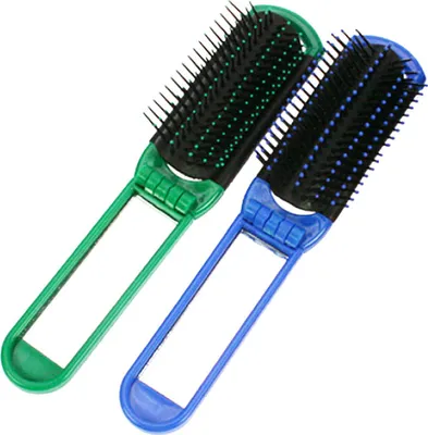 Produktbild von 2x Haarbürste Kamm Bürste mit Spiegel klappbar Grün & Blau Reisen unterwegs