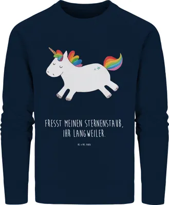 Produktbild von Mr. & Mrs. Panda Baumwoll Pullover Einhorn Happy Größe XS - French Navy - Geschenk, Freude, glücklich, Einhörner, Bio-Pullover, Sweatshirt, Unicorn, Sweater, Lebensfreude
