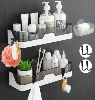 Produktbild von EigPluy Badezimmer Regal ohne Bohren, Wandmontage, feuchtigkeitsbeständig, tragfähig, Set mit 2 Regalen
