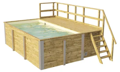 Produktbild von Aufstellpool Holzpool-Set Weka 595 rechteckig 490x315x201 cm inkl. Bodenschutzvlies, Filteranlage, Filtersand, Innenausk