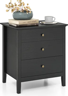 Immagine prodotto di Comodino KOMFOTTEU con 3 cassetti, tavolino da comodino 60,5 x 45,5 x 65,5 cm, tavolino da salotto o comodino per soggiorno e camera da letto (nero)