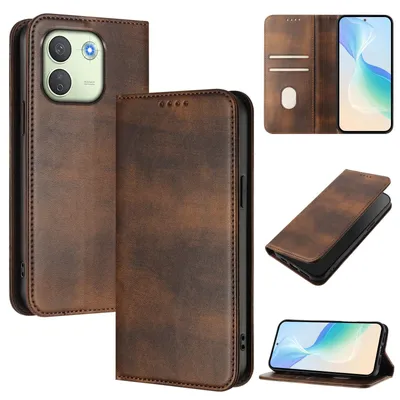 Image de Étui en cuir vintage pour Xiaomi Redmi Note 17 Pro Max, avec protection RFID, compartiments pour cartes et support intégré. Couleur : marron