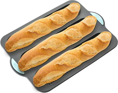 Image de Feuilles de cuisson pour sandwichs, format 24 x 34,5 cm, en silicone. Moule à pâtisserie en silicone, compartimenté en 3