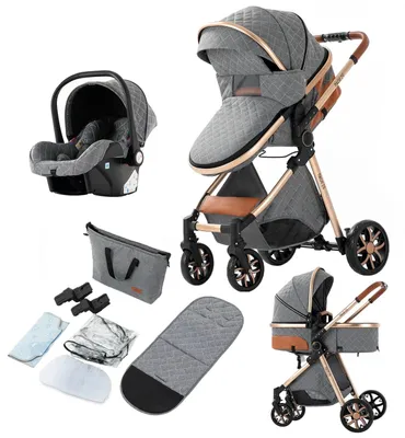Image de Poussette - 3 en 1 - Chariot pliable pour bébés - Léger - Siège inclinable - Poussette