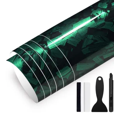 Productafbeelding van Autofolie, Forged Carbon design, zelfklevend, blaasvrij, groen, glanzend, 150 cm x 30 cm