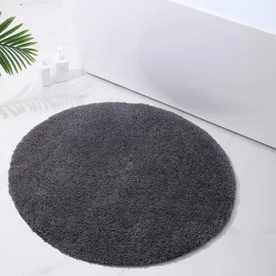 Produktbild von Runder Teppich für das Badezimmer, aus Mikrofaser, rutschfest und waschbar, Durchmesser 90 cm, dunkelgrau