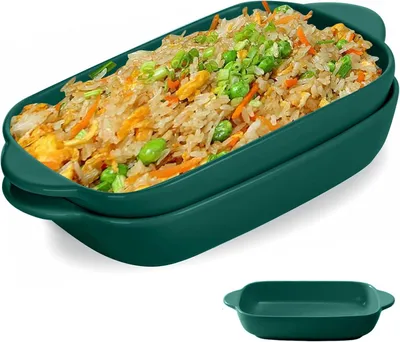Obrázek produktu pro Sada 2 keramických zapékacích misek - žáruvzdorné obdélníkové zapékací misky na lasagne a gurmánské pokrmy (23 x 13 cm)