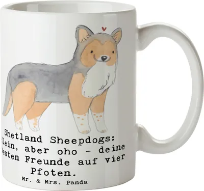Produktbild von Mr. & Mrs. Panda Tasse Shetland Sheepdog Freunde - Weiß - Geschenk, Teetasse, Abenteuer, Hunderassen Pflege, Kaffeetasse, Kaffeebecher, Hundesport, Hunde, Eigenschaften