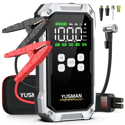 Produktbild von Starthilfe-Gerät 9000A, 26800mAh - 12V Lithium-Ionen Powerbank - Tragbar mit Taschenlampe und Luftkompressor
