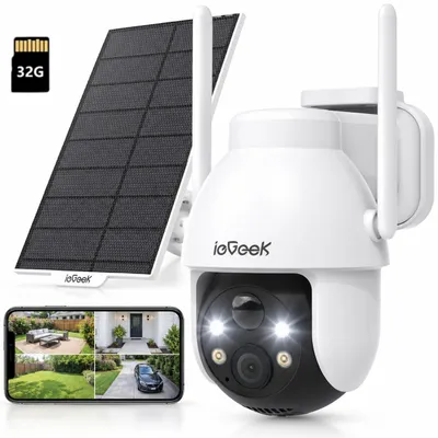 Produktbild von überwachungskamera Aussen Akku 2K Solar 360° WLAN Kamera Outdoor kabellose Aussenkamera Farbige Nachtsicht PIR 32GB