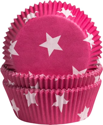 Produktbild von 60 Muffinförmchen Sterne weiß/pink, 5 x 2,5cm