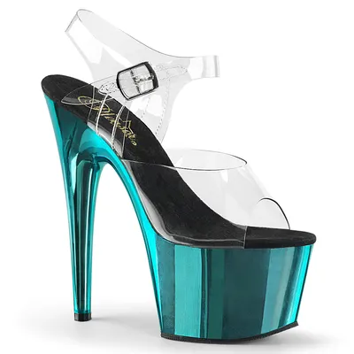 Produktbild von ADORE-708 Pleaser High-Heels Plateausandaletten transparent türkis Chrom