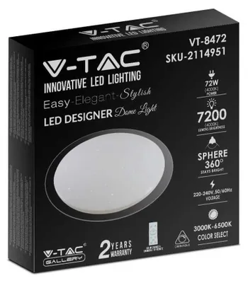 Immagine prodotto di V-TAC VT-8472 Plafoniera led 72W bianca effetto cielo stellato -  cambia colore 3in1 dimmerabile con telecomando corpo bianco - sku 2114951