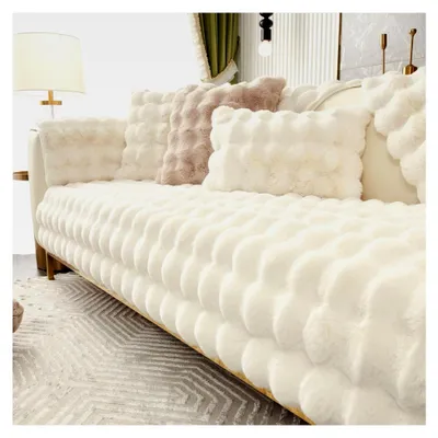 Produktbild von Weicher Plüsch Sofabezug Waschbar - Rutschfester Sofaüberzug für 1 2 3 4 Sitzer Couch, Flauschiger Kunstpelz Sitzkissenbezug L Form Möbelschutz (Beige 70x180cm)