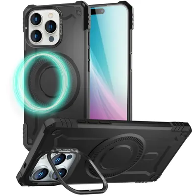 Immagine prodotto di Custodia magnetica NALIA per iPhone 16 Pro Max – per MagSafe e supporto per fotocamera – GRANITE (custodia outdoor) – marchio di Berlino – Armor Titan Nero