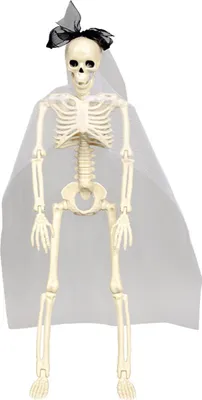 Produktbild von Halloween-Skelett-Brautpaar-Statue, 38 cm, bewegliches Skelett-Hochzeitspaar aus Kunststoff mit Schleiern und Roben, Hängedekoration für Spukhaus-Dekoration