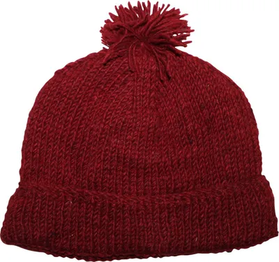 Produktbild von Wollmütze mit Bommel - rot - warme Strickmütze - Bommelmütze